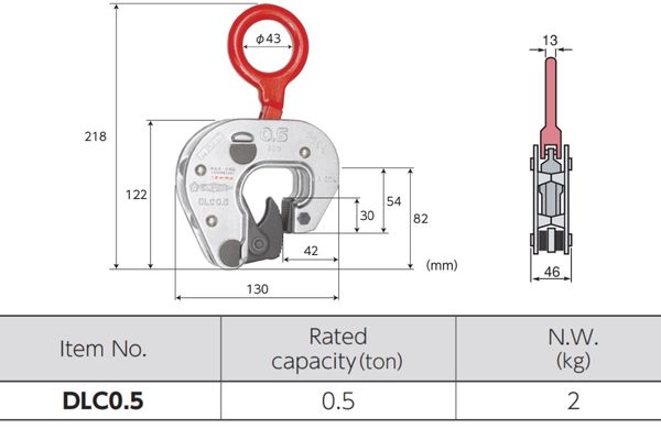 thông số kỹ thuật của kẹp thùng phuy DLC0.5